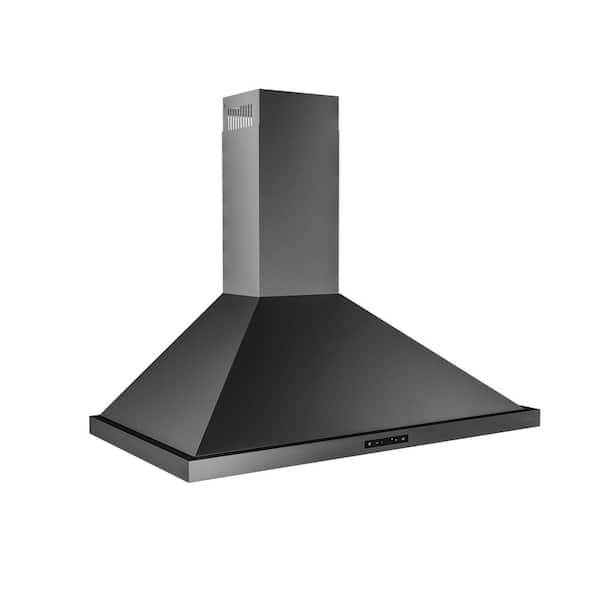 Ombra 36 in. 600 CFM Convertible Wall Mount Range Hood in Black Stainless Steel