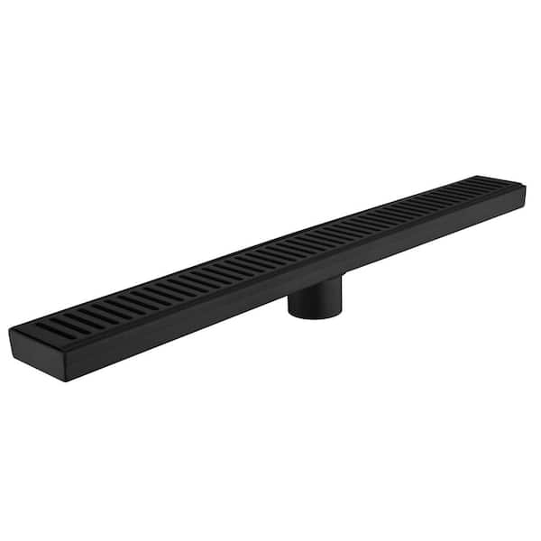 Tahanbath 24 Inches Linear Shower Drain with Removable Quadrato Pattern Grate, 304 Stainless Shower Drain in Matte Black