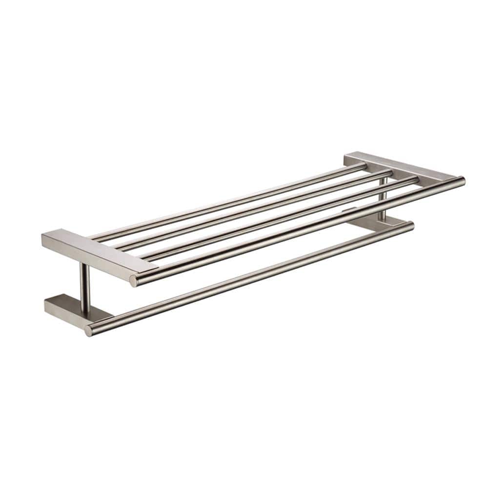 Brushed Nickel Wall Mounted Towel Bar and Shelf