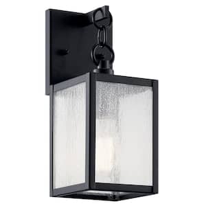 Lahden 12.25 in. 1-Light Textured Black Outdoor Hardwired Lantern Wall Sconce with No Bulbs Included (1-Pack)