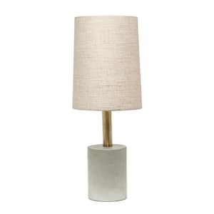 18 in. Concrete/Brass Khaki 1-Light Antique Brass Concrete Table Lamp