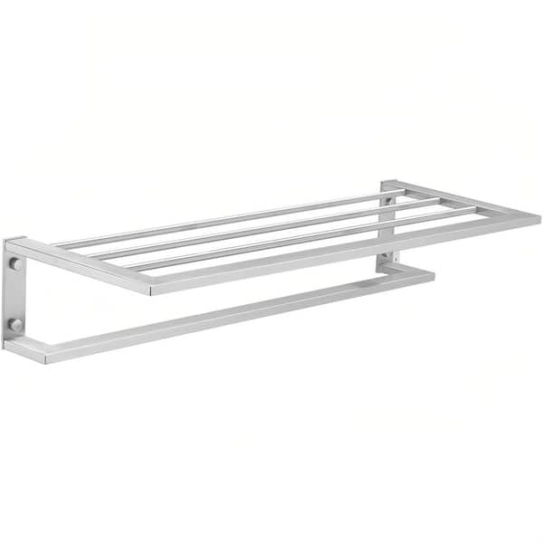24 in. Single Towel Rack with Shelf in Brushed Nickel