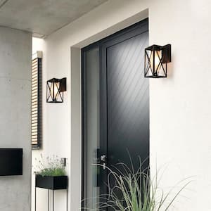1-Light Modern Farmhouse Black Outdoor Wall Lantern Sconce Decorative Coach Light for Patio and Porch with Frosted Glass