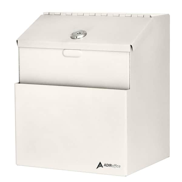 AdirOffice Wall Mountable Steel Locking Suggestion Box in White with Suggestion Cards