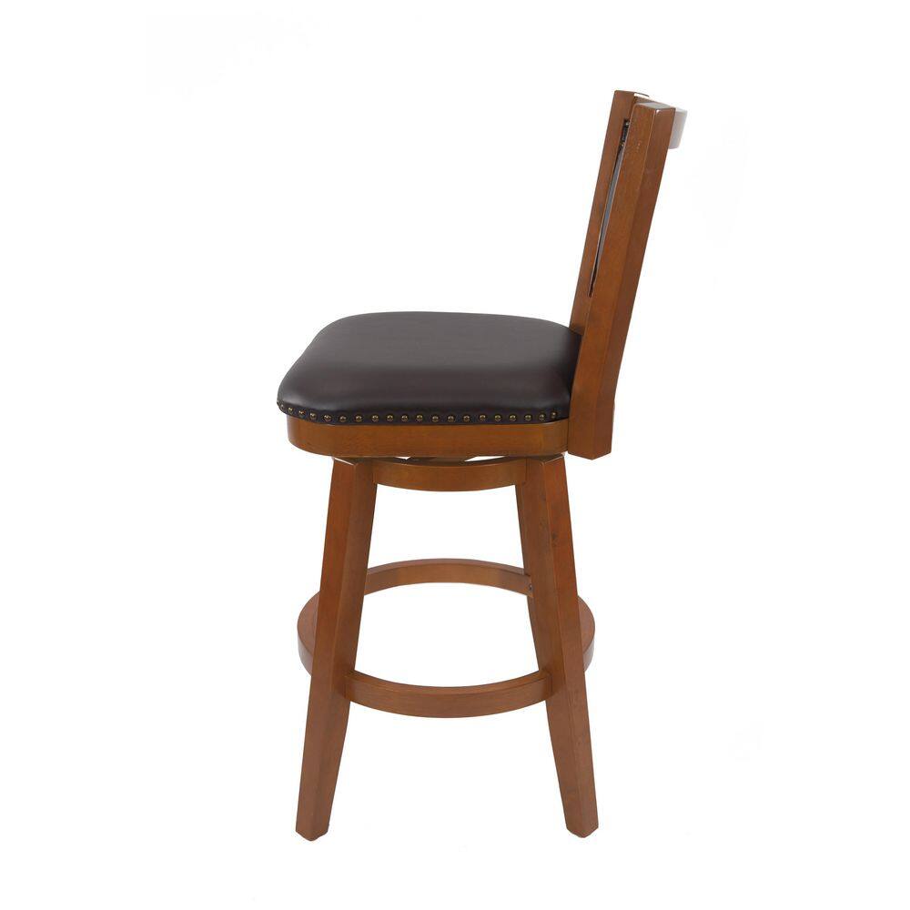 Walnut Finish Swivel Barstool with Faux Leather Seat