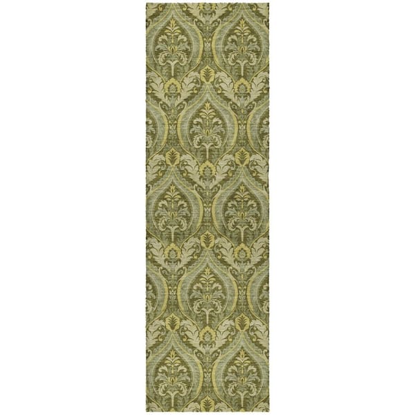Dream Shag Premium Machine Washable Abstract ADS572 Green 2 ft. x 7 ft. Runner Rug