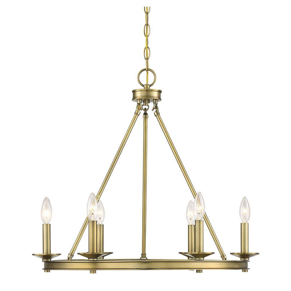Warm Brass Farmhouse Flair 6-Light Open Hoop Chandelier