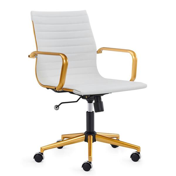 White Leatherite Seat Office Chair with Non Adjustable Arms