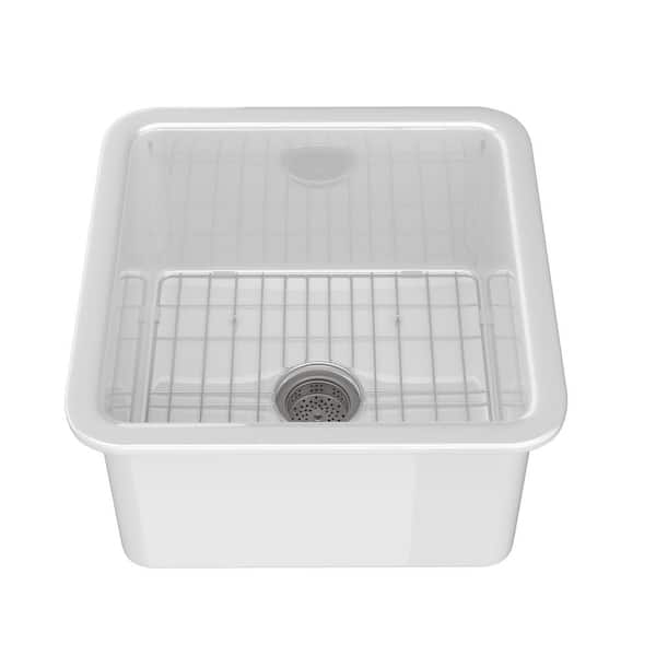 Arco 18 in. White Bar Sink Drop-In / Undermount Dual Mount Single Bowl Kitchen Sink Fireclay Small RV Prep Sink