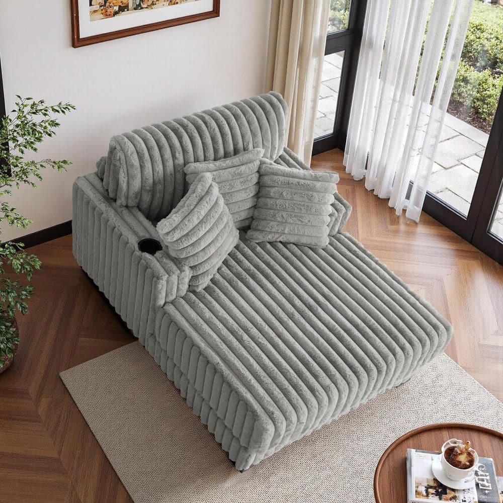 Uixe Light Gray Faux Rabbit Fur Polyester Two Arm Chaise Lounge