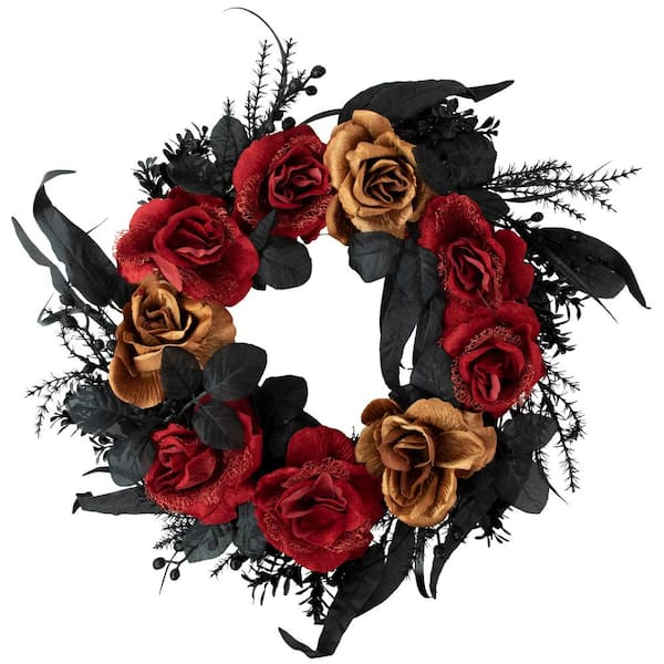 Northlight 22- Inch Red and Gold Roses with Black Foliage Unlit Halloween Wreath