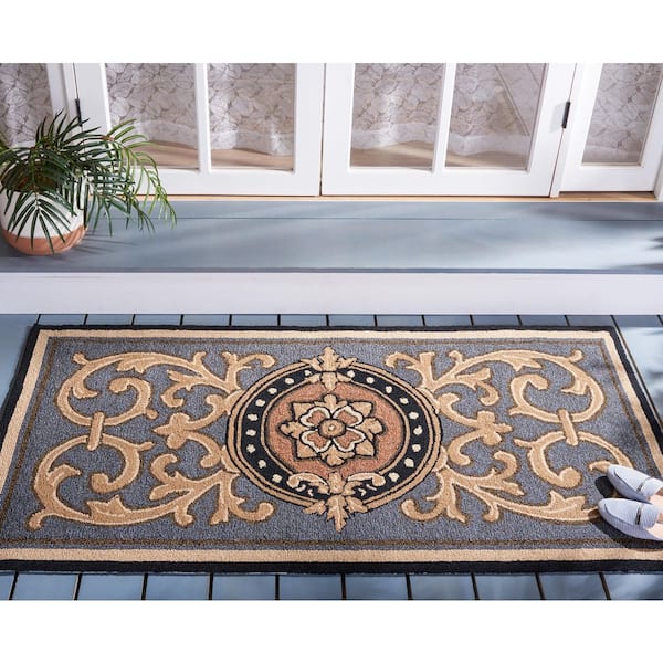 Monogram 3 ft. x 6 ft. Blue Medallion Swirl Indoor/Outdoor Area Rug