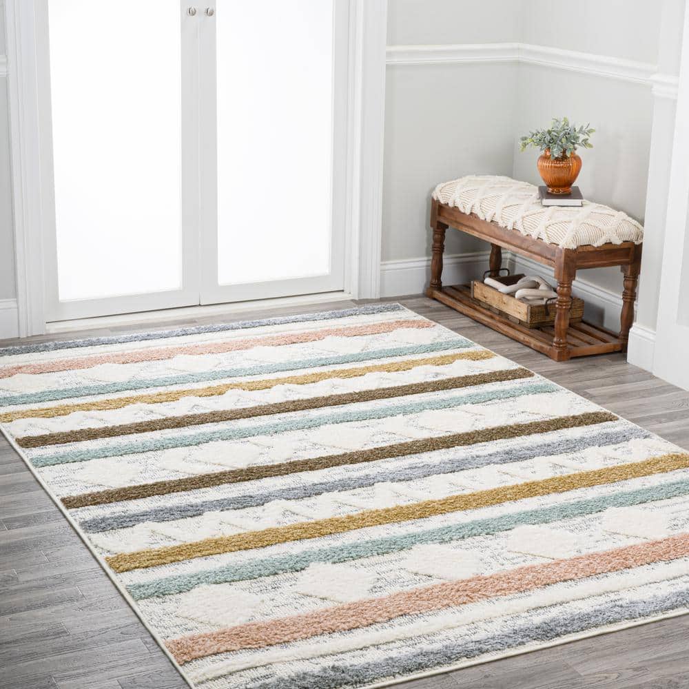 Gray Stripe Synthetic Flat Woven Reversible Rug