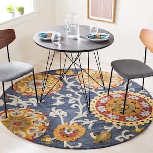 Blossom Navy/Multi 4 ft. x 4 ft. Bohemian Floral Round Area Rug