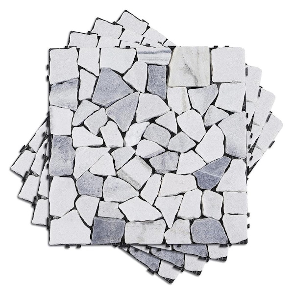 PURE ERA 1 ft. x 1 ft. Natural Real Stone Interlocking Indoor Outdoor Floor Deck Tiles in Sliced Gray and White (4 Per Case)