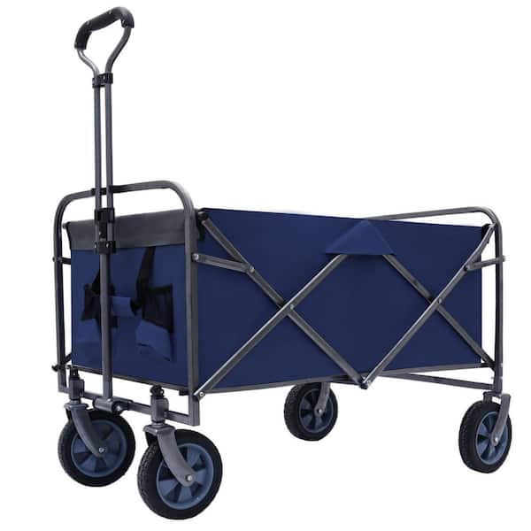 7 cu. ft Navy Blue Steel Outdoor Garden Cart Multipurpose Micro Collapsible Beach Trolley Cart Camping Folding Wagon