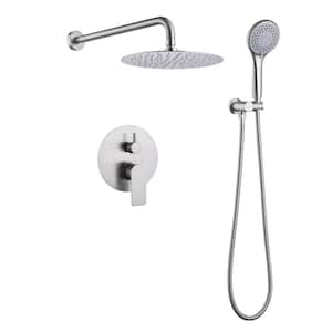 Single Handle 1-Spray Round Shower Faucet 2.5 GPM 10 in Shower System Shower Head with Handheld in Brushed Nickel