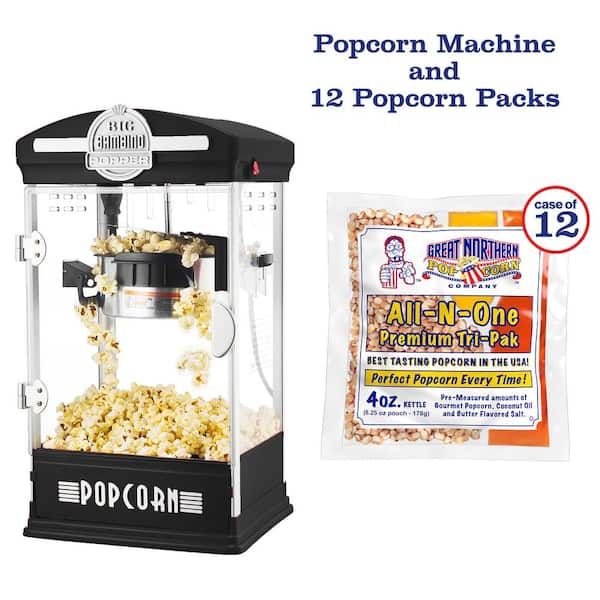 GREAT NORTHERN 4 oz. Black Big Bambino Popcorn Machine with 12