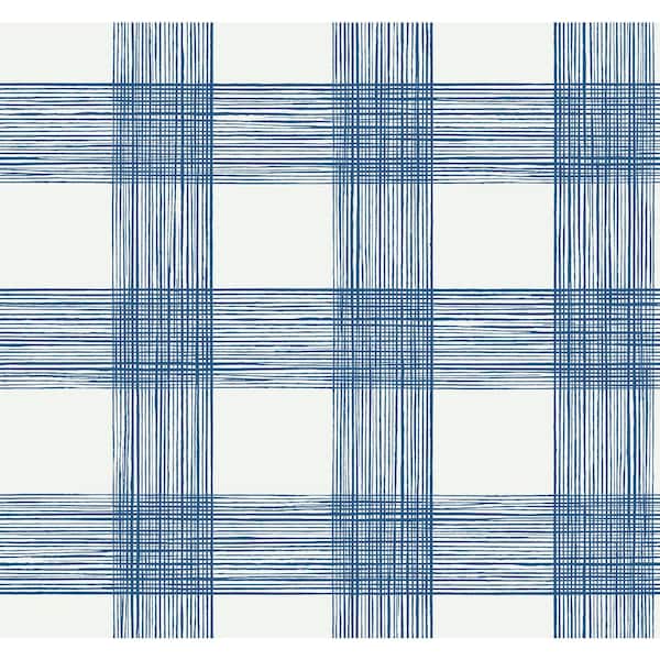 Scarborough Indigo Striated Plaid Wallpaper