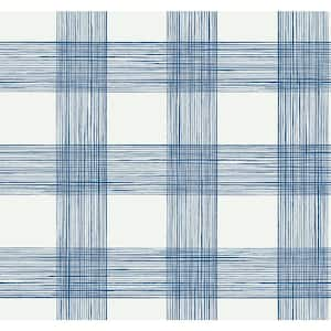 Scarborough Indigo Striated Plaid Wallpaper Sample