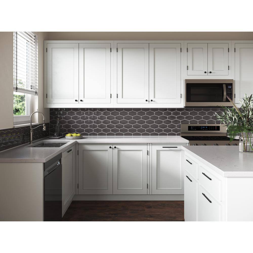 Carbon Gloss Elongated Hexagon Glass Mosaic Tile 11x11
