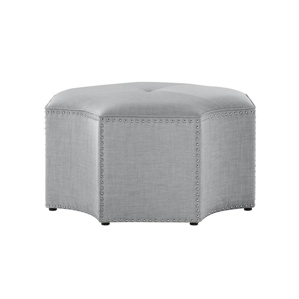 Nicole Miller Joziah Grey Linen Cocktail Ottoman with Upholstered
