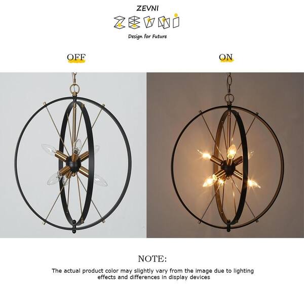 Zevni 18 in. Modern Farmhouse 6-Light Black Globe Caged