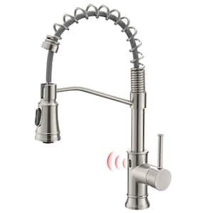 Single Handle Pull Out Sprayer Automatic Smart Kitchen Faucet in Brushed Nickel