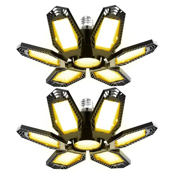 LED Garage Lights 6+1 Panels 150W 15000LM 3000K Warm Light Adjustable Shop Light (2Pack) for Basement Workshop Warehouse