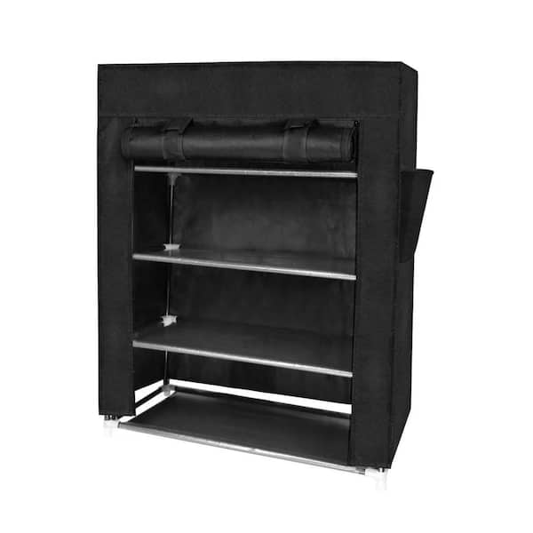 29 in. H 12-Pair Black Non-Woven Shoe Rack