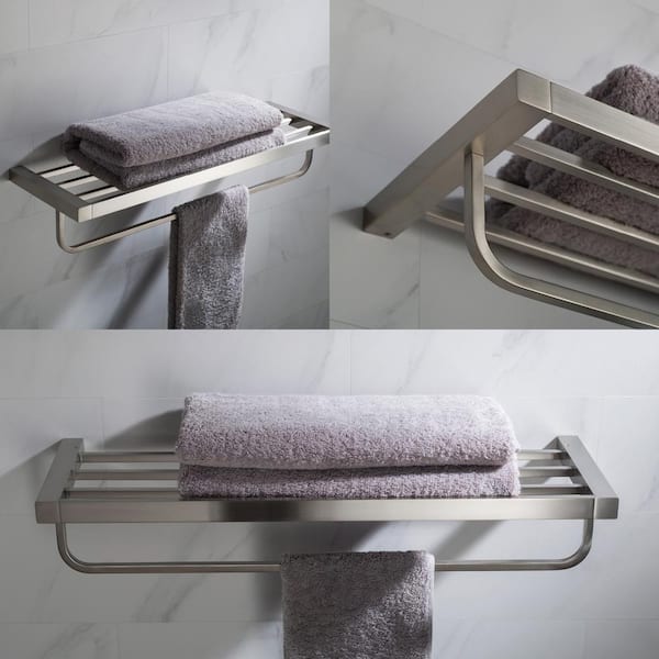 Elie Bathroom Shelf with Towel Bar in Brushed Nickel