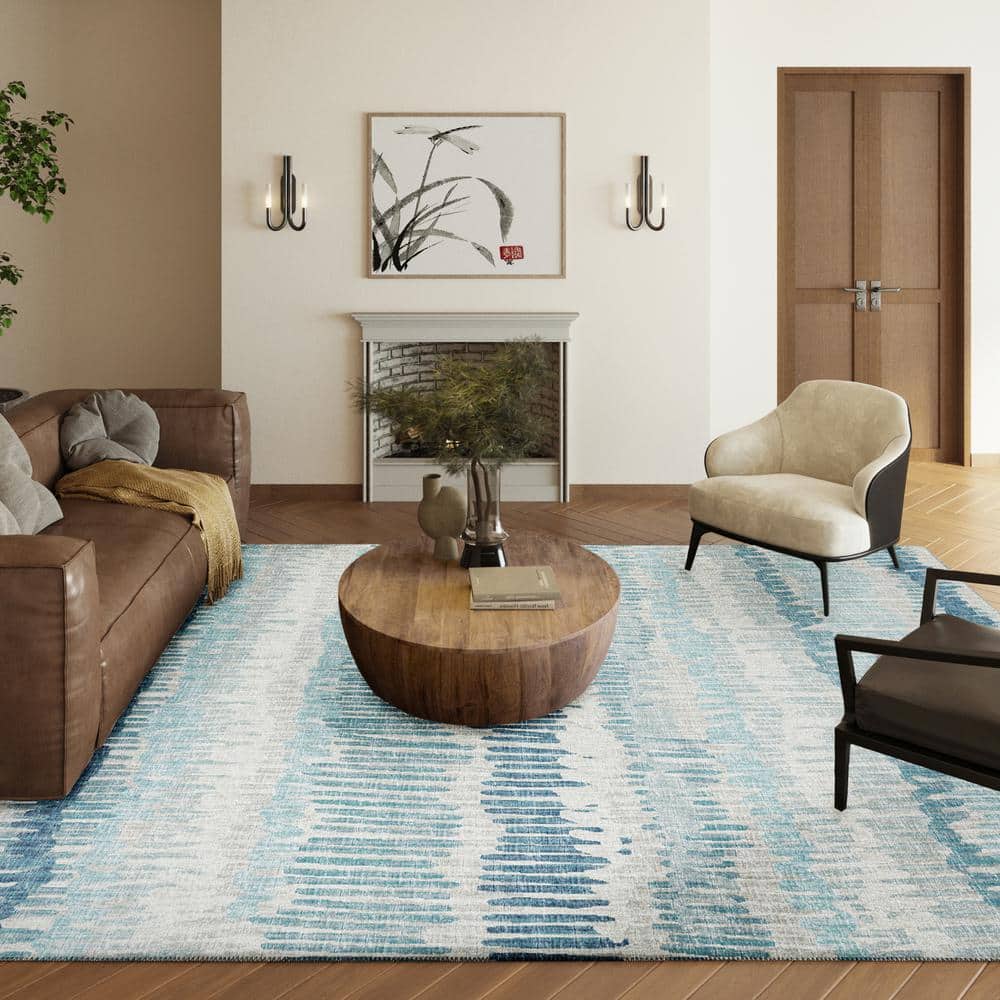 Blue Chenille Flat Woven Non-Slip Rectangular Rug 3' x 5'
