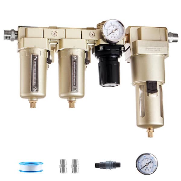 Air Compressor Filter Regulator Combo, 1/2 in. NPT 3-Stage 25μm and 5μm & 0.3μm Compressed Air Drying System