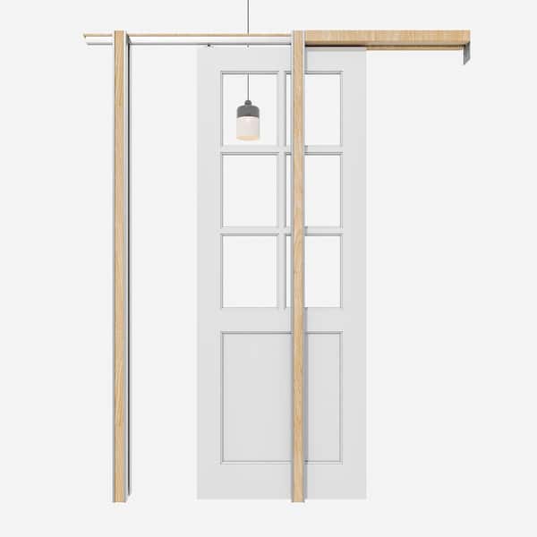 ARK DESIGN 30 in. x 80 in. 6 Lite Clear Glass White Primed MDF Pocket Sliding Door with Pocket Door Hardware Set and Soft Close
