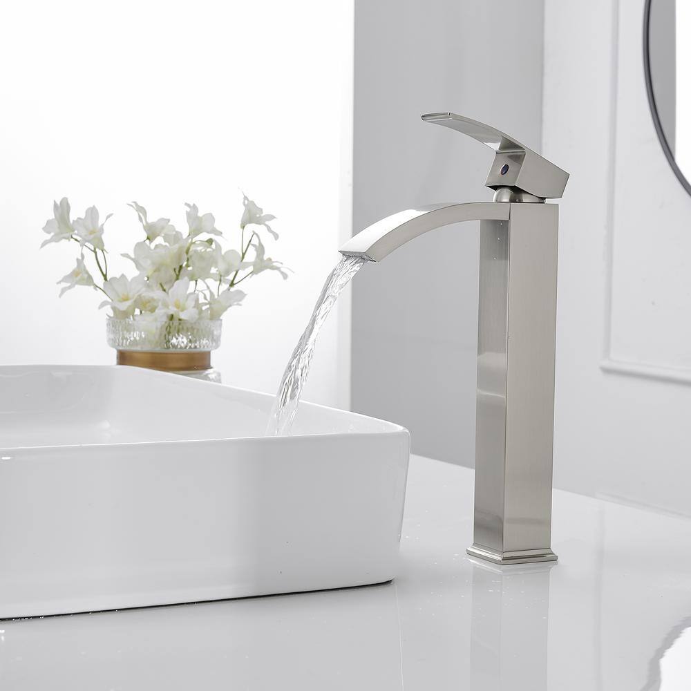 Brushed Nickel Waterfall Vessel Sink Faucet with Pop-Up Drain