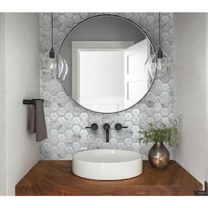 Gray 11.8 x 12 in. Hexagon Glass and Marble Polished and Etched Mosaic Floor and Wall Tile(5-Pack)(4.92 sq. ft./Case)
