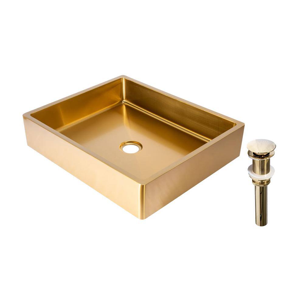 LOGMEY 19 in. Gold T304 Stainless Steel Rectangular Bathroom Vessel ...