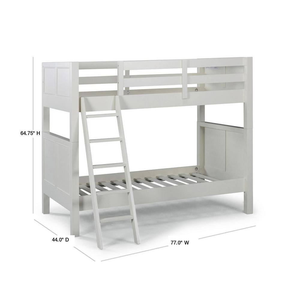 Off-White Twin Bunk Bed with Ladder and Headboard