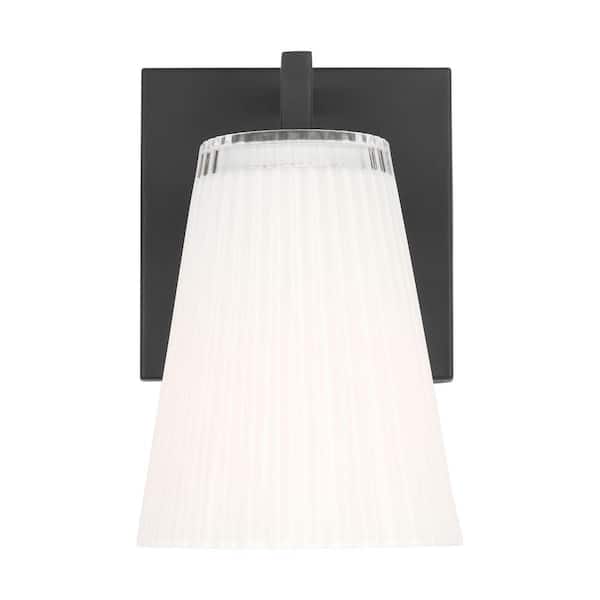 Generation Lighting - Upson 5 in. W x 7.75 in. H 1-Light Midnight Black Dimmable Wall Sconce with Glass Shade and No Bulb Included