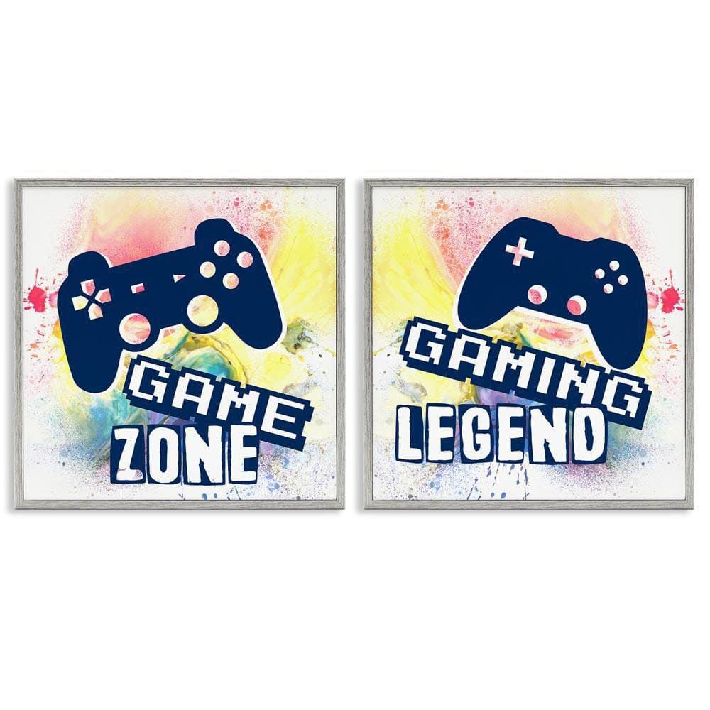 Retro Splatter Game Phrases by Marcus Prime 2-Piece Gray Framed Typography Giclee Art Print 17 in. x 17 in.