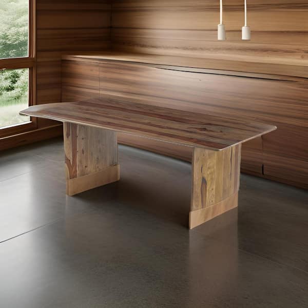 Benjara Dice 47.2 in. Brown Rectangle Wood Coffee Table with Dual Base