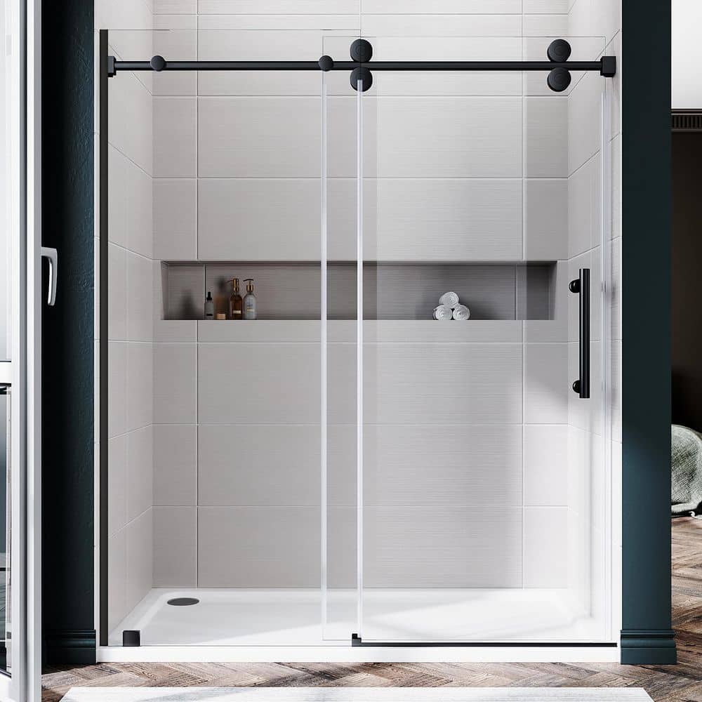 UKS04 56 to 60 in. W x 80 in. H U-Channel Sliding Frameless Shower Door in Matte Black, EnduroShield 3/8 in. Clear Glass price history on PriceWatchPro