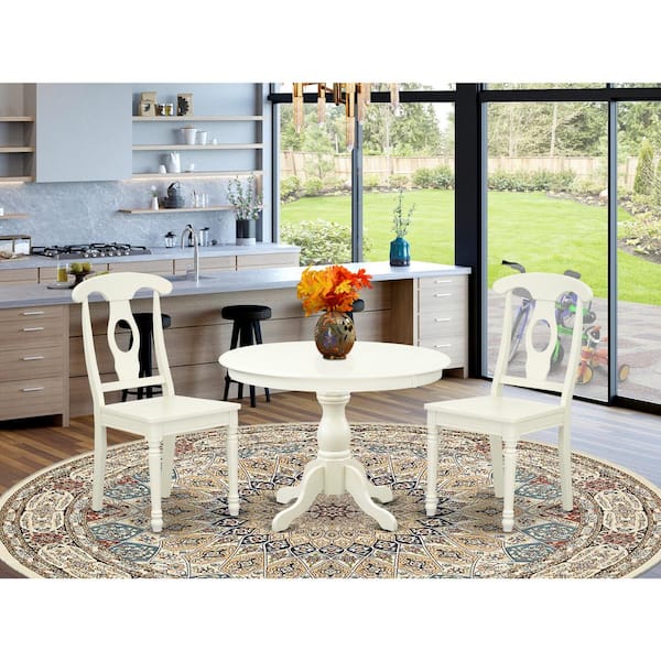 East West Furniture 3-Piece Linen White Finish Solid Wood Top - Dining Room Set - Seats 4