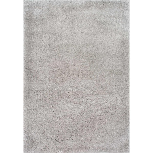 Gynel Solid Shag Silver 5 ft. x 8 ft. Area Rug