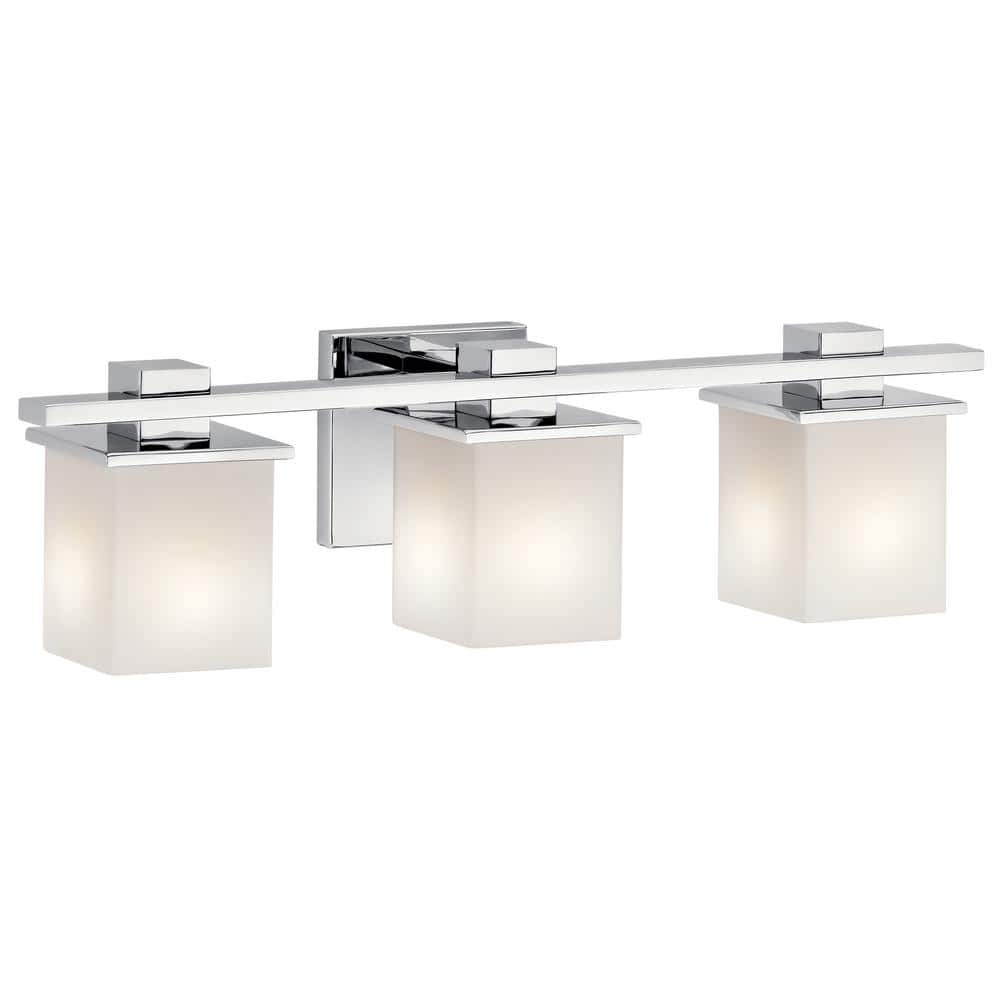 Tully 24" Chrome Vanity Light with White Glass Shades