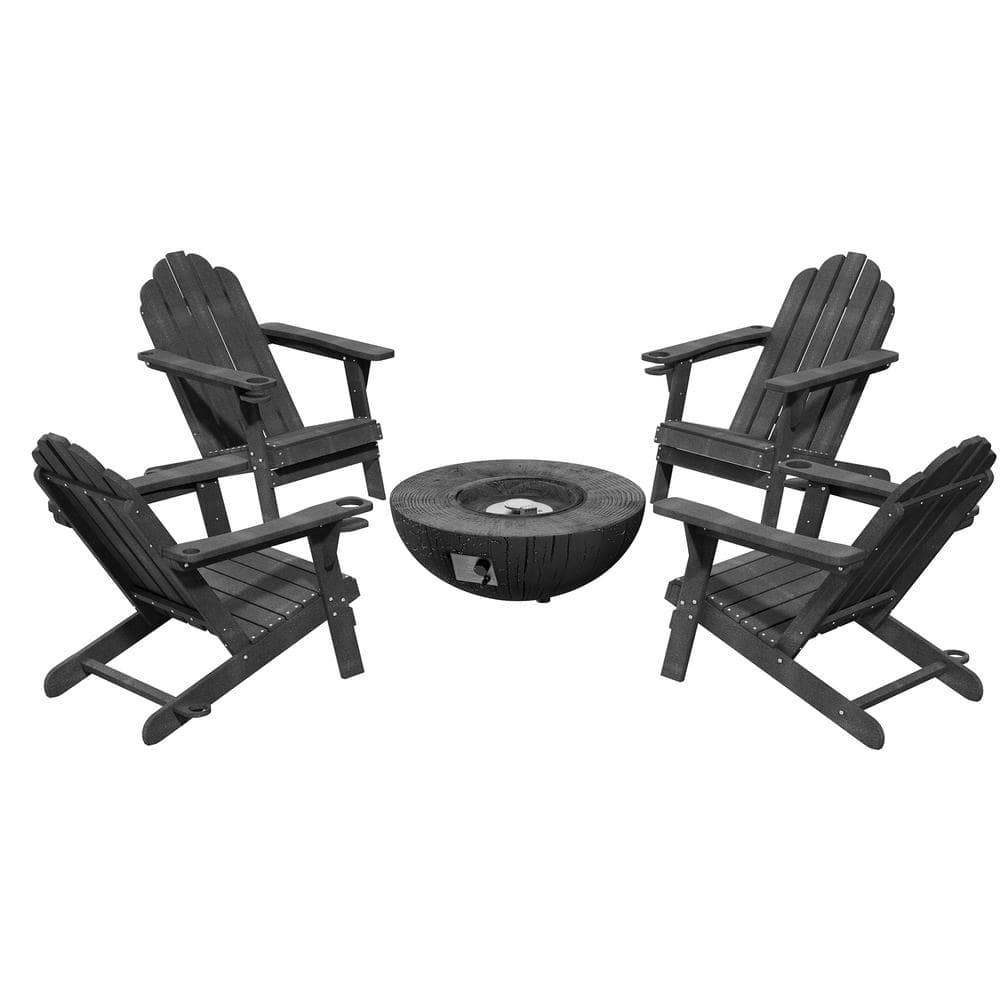 Clihome 5 Piece Set Outdoor Adirondack HDPE Material Plastic Gray Chair