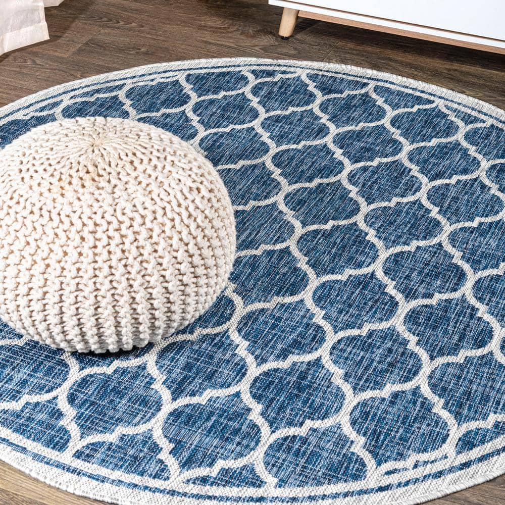Trebol Moroccan Trellis Textured Weave Navy/Gray 5 ft. Round Indoor/Outdoor Area Rug price history on PriceWatchPro