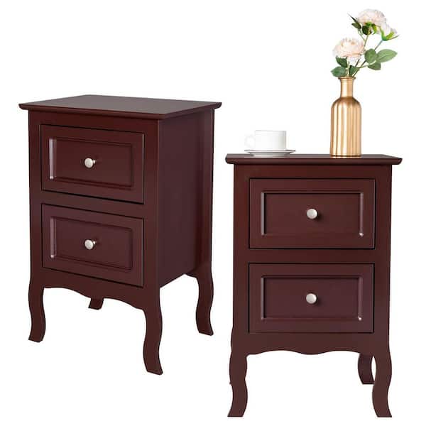 Outopee 2-Drawer Brown 2-Piece Nightsands 15.7 in. W x 11.8 in. D x 23.6 in. H