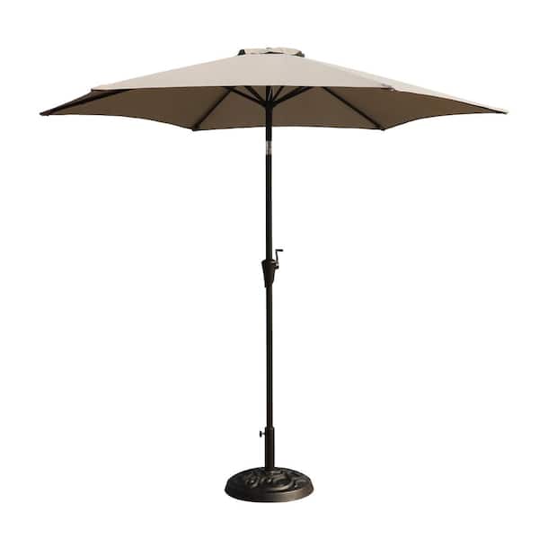 Sudzendf 8.8 ft. Aluminum Patio Push Button Tilt and Crank lift Market Umbrella with Base in Gray