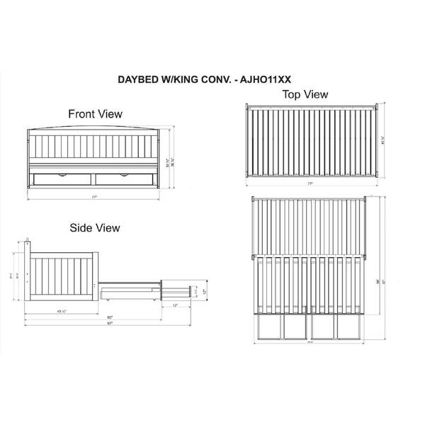 Alaterre Furniture Harmony Daybed with King Conversion, Dove Gray